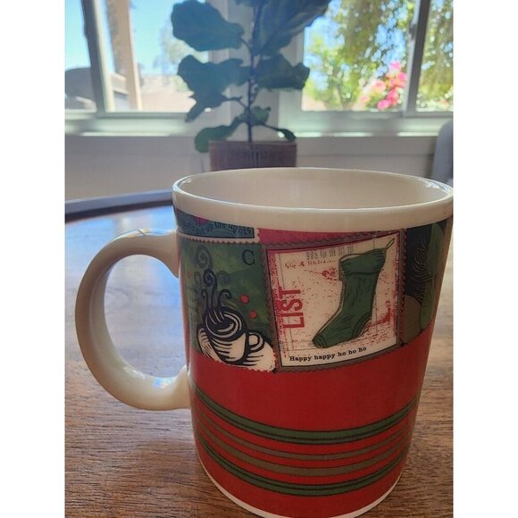 2001 Starbucks Red/Green Barista Christmas Stamps Coffee Cup Tea Mug | 8oz - Picture 1 of 4